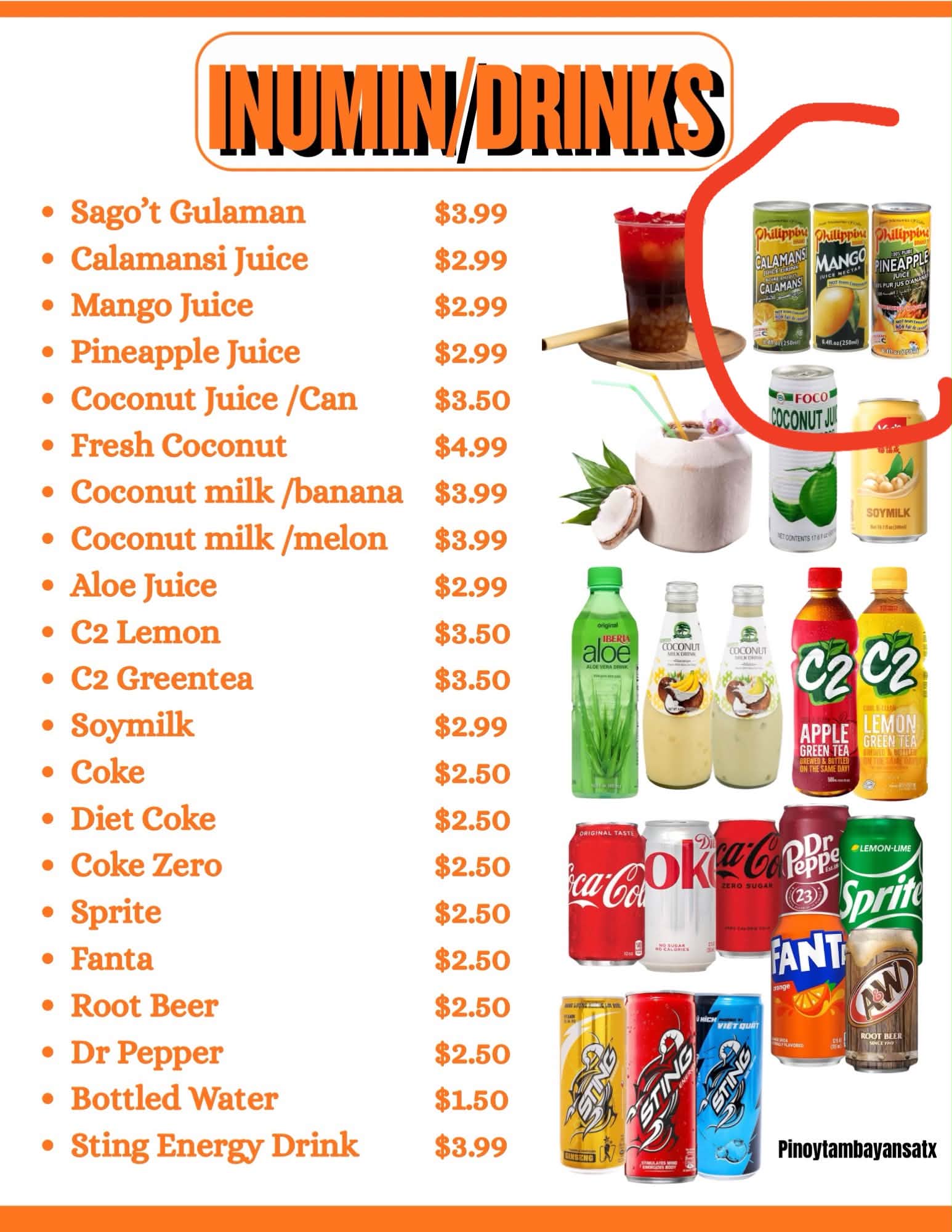 Inumin and drinks menu
