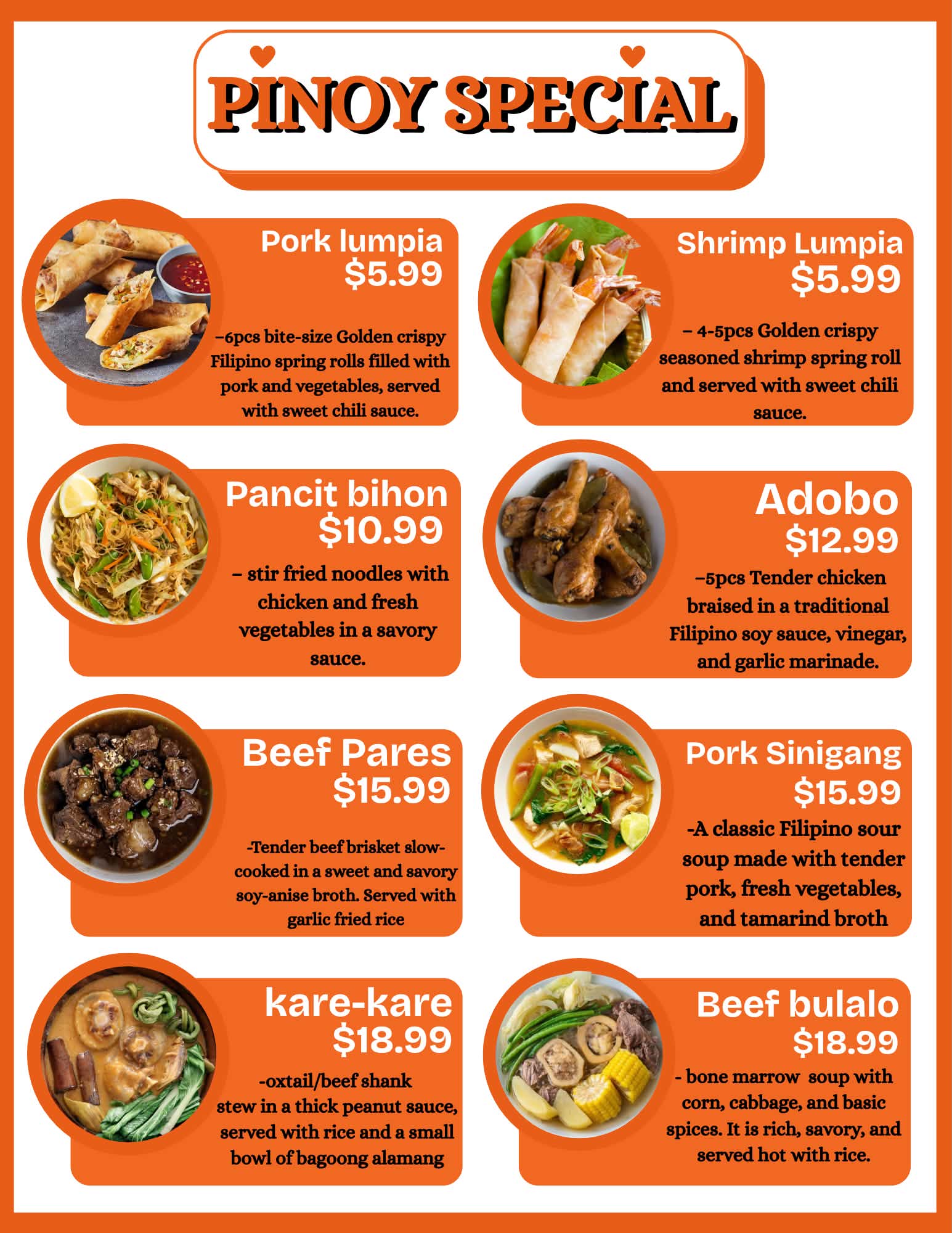 Pinoy Special menu